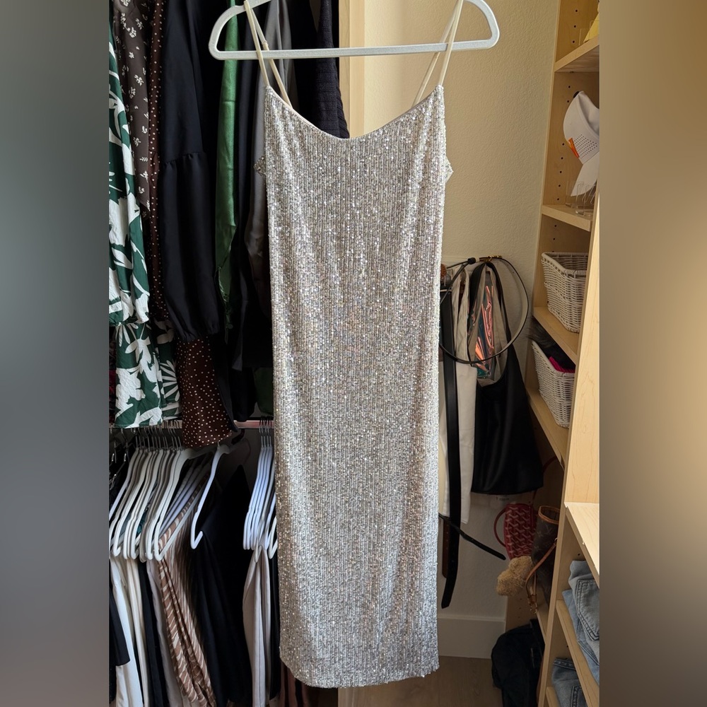 Silver Sequin Midi Dress